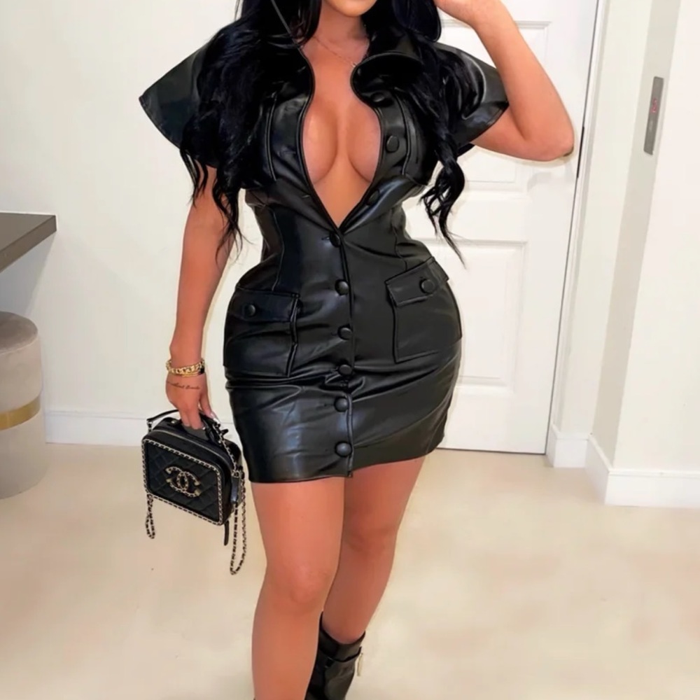 Black cute Nyza leather mini dress (Black)